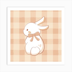 Soft Brown, Gingham Bunny 1 Art Print
