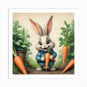 Bunny With Carrots 2 Art Print