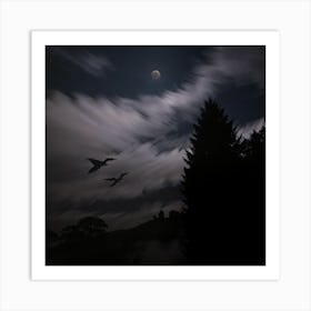 Moon And Birds Art Print