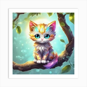 Cute Kitten On A Tree Branch 6 Art Print