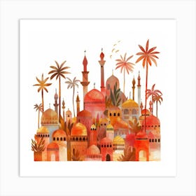 Watercolor Islamic City Painting Art Print