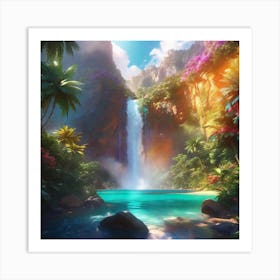 Waterfall In The Jungle 36 Art Print