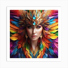 Colorful Feathered Woman Art Print