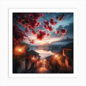 Chinese Village At Night Art Print