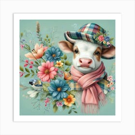 Cow With Flowers Art Print