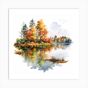 Autumn Landscape Watercolor Painting 2 Art Print