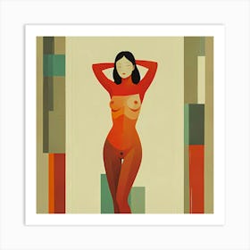 Embrace of Color: An Abstract Painting Of A Nude Woman Art Print