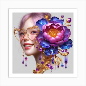 Portrait Of A Girl With Flowers 1 Art Print