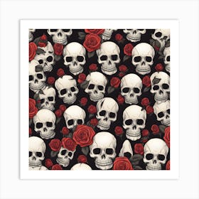 Skulls And Roses Pattern Vintage Sticker Cross H Upscaled Art Print