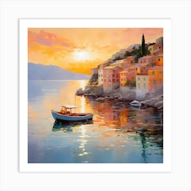 AI Radiant Reverie: Sun-Kissed Shores in Watercolor Art Print