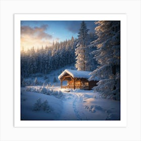 Cabin In The Snow Art Print