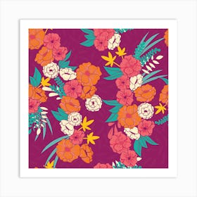 Flowers And Floral Pattern Square Art Print