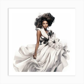 Black Woman in White Dress Art Print