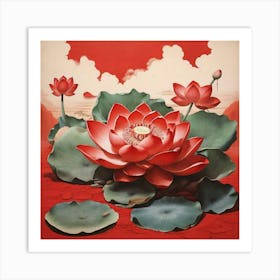 Aesthetic style, Large red lotus flower Art Print