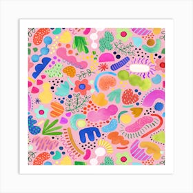 Playful Abstract Fresh Pink Square Art Print