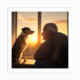 Sunset With Dog Art Print