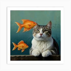 Default Cat With Fish Art 1 Art Print