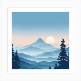 Misty mountains background in blue tone 85 Art Print