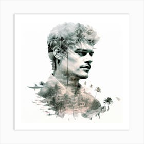 Portrait Of A Man Double Exposure 1 Art Print