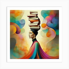 Woman in Abstract Motion with Vibrant Books Art Print