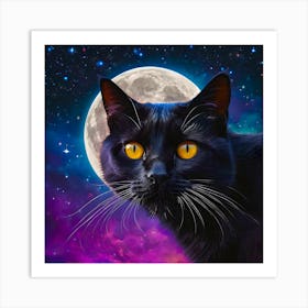 Black Cat In The Moonlight Art Print