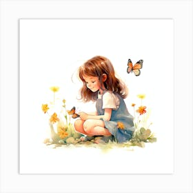 Little Girl With Butterflies Art Print
