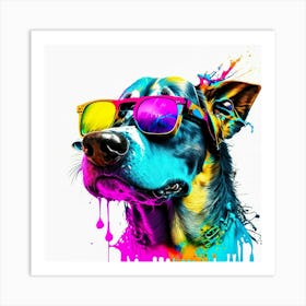 Colourful Dog Sunglasses (4) Art Print