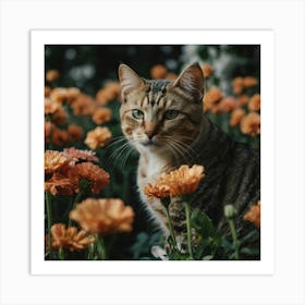 Default Cat Beautiful Around Flowers 1 Art Print