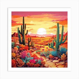 Neon Desert Landscape Square Print Art Print