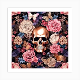 Roses And Skulls Art Print