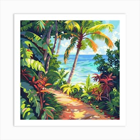 Palm Trees Oil Painting Illustration Art Print