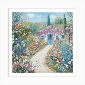 french garden scene with blooming flowers 2 Poster