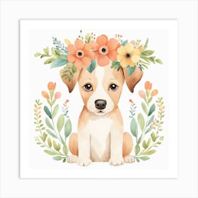 Floral Baby Dog Nursery Illustration (18) Art Print