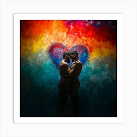 Muscular Guys hugh in Rainbow Heart Art Print