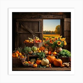 Abundant Autumn Harvest Fresh Seasonal Vegetables Cornucopia Overflowing Pumpkin Centerpiece Nat (5) Art Print