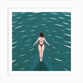 Woman In Bikini On Surfboard 3 Art Print