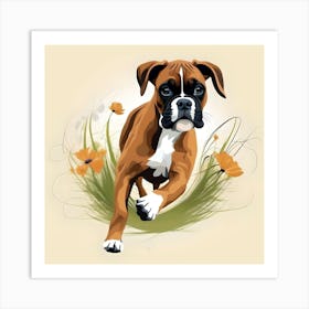 Boxer Dog Puppy Running In The Garden Art Print