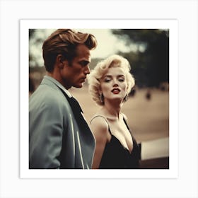 Marilyn Monroe and James Dean on a stroll Art Print