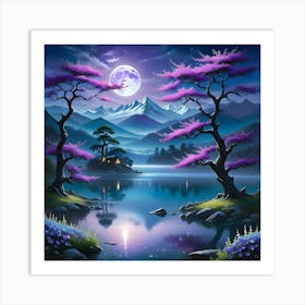 Moonlight Over Lake 1 Art Print