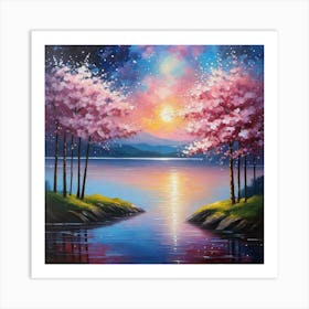 Cherry Blossoms At Sunset Art Print