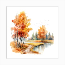 Watercolor Autumn Trees 2 Art Print