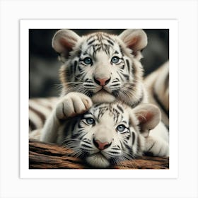 White Tiger Cubs 3 Art Print
