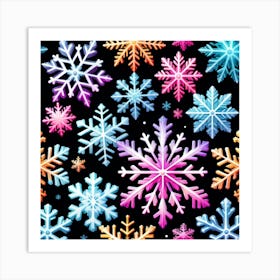 Snowflakes On Black Background Art Print