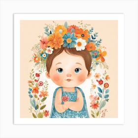 Floral Cute Baby Nursery Illustration (1) Art Print