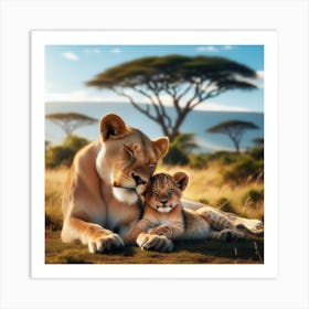 Lioness And Cub Art Print