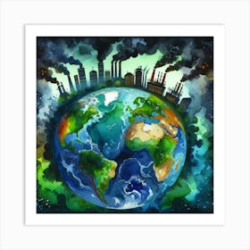 Earth With Smoke And Pollution Art Print