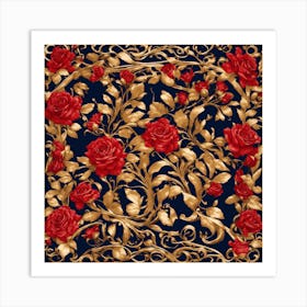 Gold And Red Roses Art Print