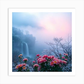 Pink Flowers In The Mist Art Print