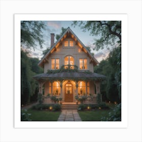 Victorian House At Dusk Art Print