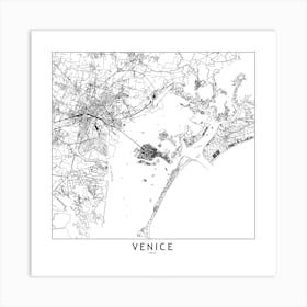Venice White Map Square Art Print